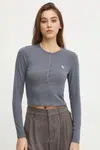 Tričko s dlouhým rukávem Abercrombie & Fitch modrá barva, KI139-4667