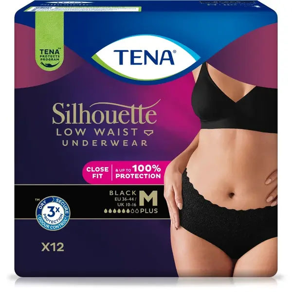Tena Silhouette Low Waist Black Plus M inkontinenční kalhotky 12 ks