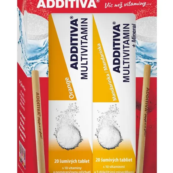 Additiva Multivitamin pomeranč + mandarinka 2x20 šumivých tablet 2x bambusové brčko