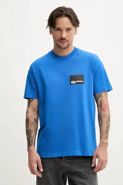 Bavlněné tričko Karl Lagerfeld Jeans modrá barva, s potiskem, A1M17001