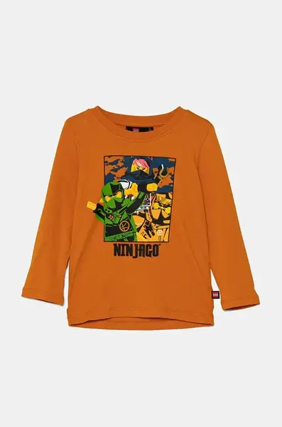Dětské bavlněné tričko s dlouhým rukávem Lego LWTANO 621 oranžová barva, s potiskem, 12011285