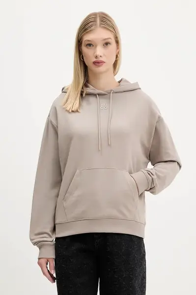 Bavlněná mikina HUGO Delfinia dámská, bílá barva, s kapucí, s aplikací, 50522423