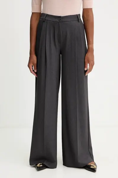 Kalhoty Twinset dámské, šedá barva, široké, high waist, 252TF2043