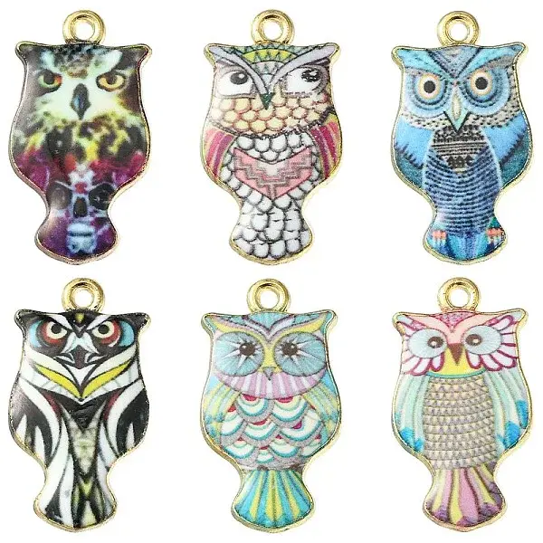 6Pcs 6 Colors Rack Plating Alloy Enamel Pendants