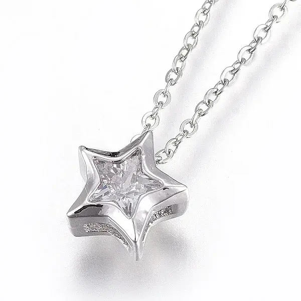 304 Stainless Steel Brass Cubic Zirconia Pendant Necklaces