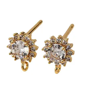 Brass Pave Clear Cubic Zirconia Stud Earring Findings