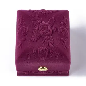 Rose Flower Pattern Velvet Ring Jewelry Boxes