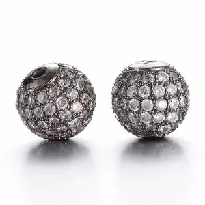 Round Brass Micro Pave Cubic Zirconia Beads