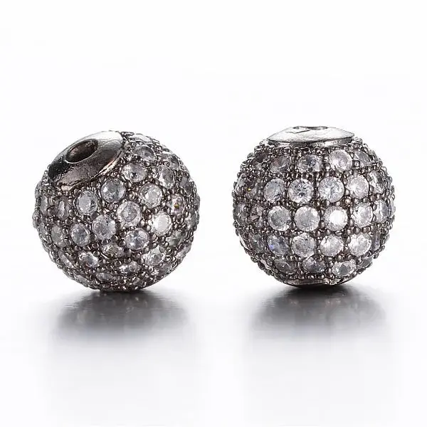 Round Brass Micro Pave Cubic Zirconia Beads