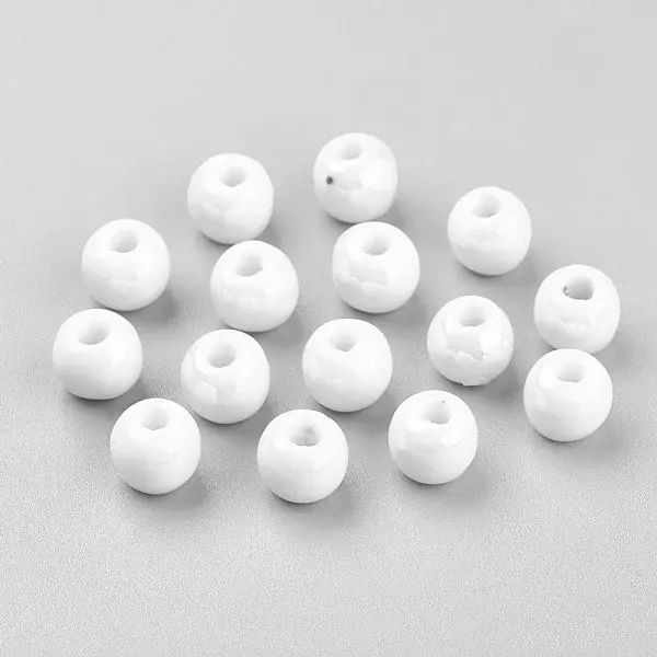 Pearlized Round White Handmade Porcelain Ceramic Beads