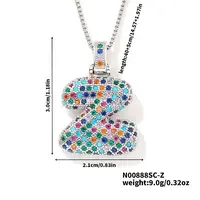 Brass Pave Colorful Cubic Zirconia Letter Pendant Box Chain Necklaces