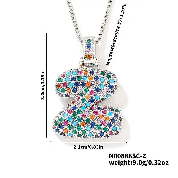 Brass Pave Colorful Cubic Zirconia Letter Pendant Box Chain Necklaces