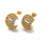 Brass Micro Pave Cubic Zirconia Half Round Stud Earrings