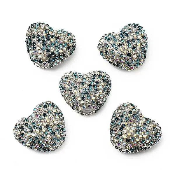 Sparkling Acrylic Heart Beads with Rhinestone Embellishment
