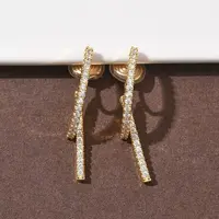 Brass Micro Pave Clear Cubic Zirconia Stick Clip-on Earrings