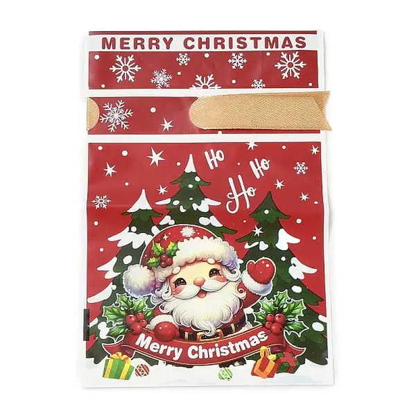 Christmas Santa Claus Plastic Packing Pouches Drawstring Bags