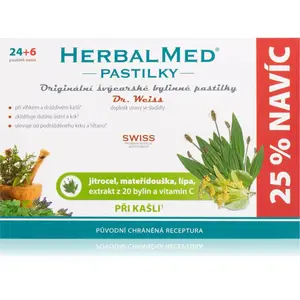 Dr.Weiss HerbalMed pastilky Jitrocel + mateřídouška + lípa + vitamín C pastilky pro podporu zdraví dýchacích cest 30 tbl