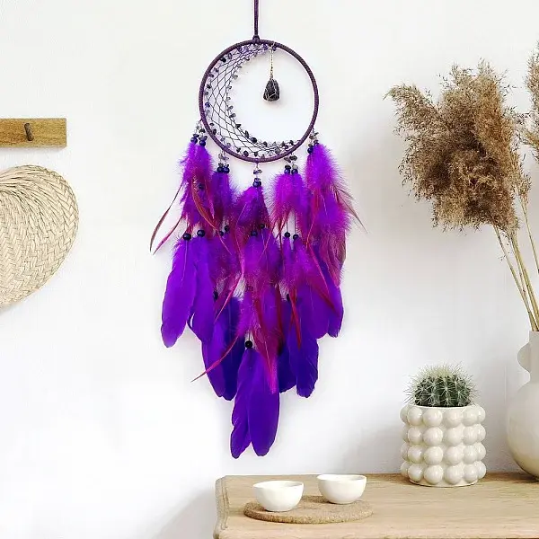 Woven Net/Web with Feather Hanging Ornaments