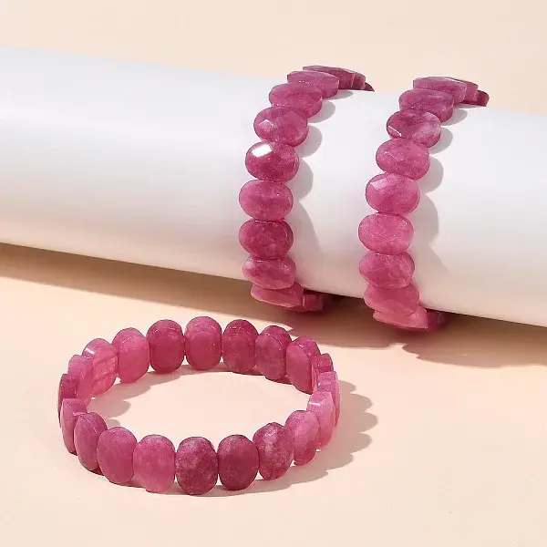 Oval Natural Malaysia Jade Beaded Stretch Bracelets