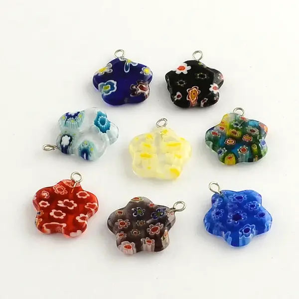 Handmade Millefiori Glass Pendants with Platinum Plated Iron Findings