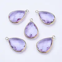 Golden Tone Brass Glass Teardrop Pendants