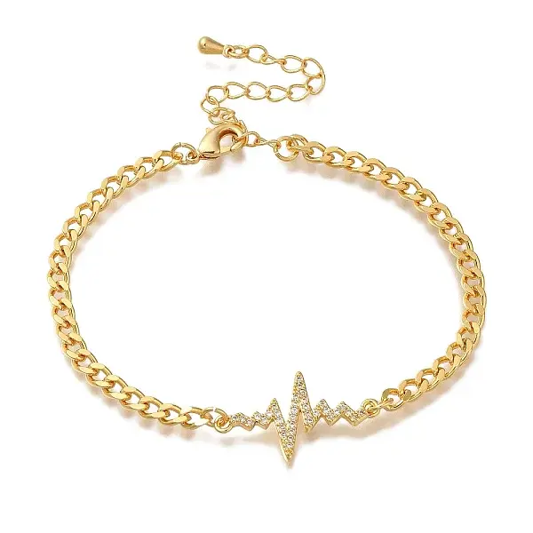 Heartbeat Brass Micro Pave Cubic Zirconia Card Paper Chain Bracelets for Women