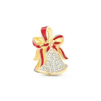 925 Sterling Silver Enamel Golden Christmas Bell European Beads