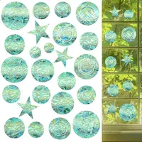 6PCS PVC Stickers Dazzling Color Window Stickers 3D Laser Circle Shapes Electrostatic Glass Window Stickers