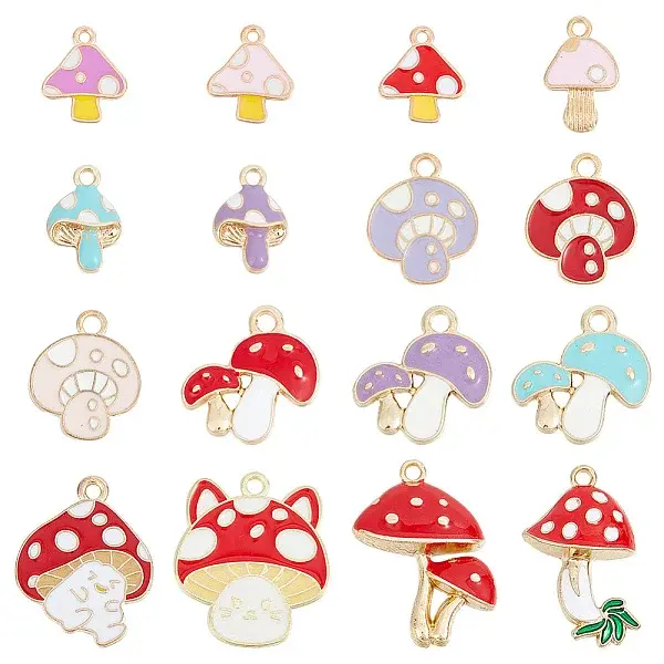 64Pcs 16 Styles Autumn Theme Alloy Enamel Charms