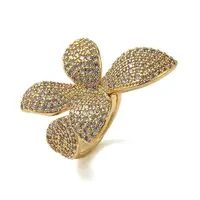 Rack Plating Flower Brass Micro Pave Clear Cubic Zirconia Cuff Rings for Women