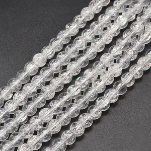 Electroplate Crackle Glass Round Bead Strands