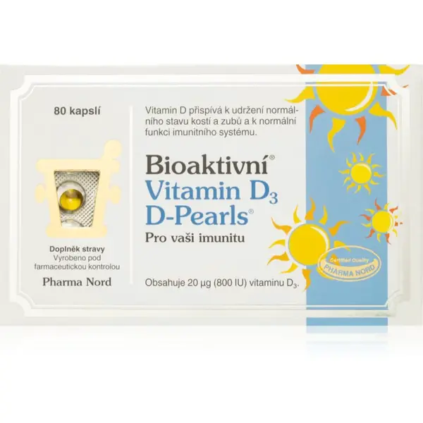 Pharma Nord Bioaktivní Vitamin D3 D-Pearls tobolky na podporu imunitného systému a pre normálny stav zubov 80 cps