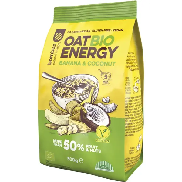 Bombus Oat Energy BIO instantná kaša v BIO kvalite príchuť Banana & Coconut 300 g