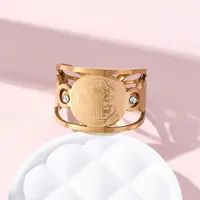 304 Stainless Steel Rhinestone Saint Benedict Open Cuff Rings
