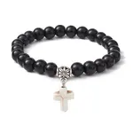 Synthetic Black Stone Round Beaded Stretch Bracelet