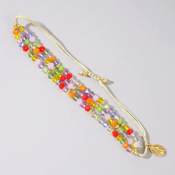 Faceted Glass Beads Three Layer Multi-strand Adjustable Charm Bracelets