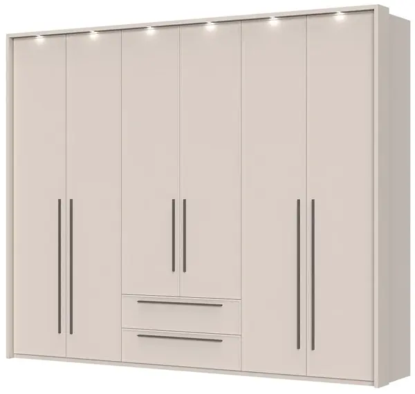 Šestidveřová šatní skříň se zásuvkami a led osvětlením i baptiste -