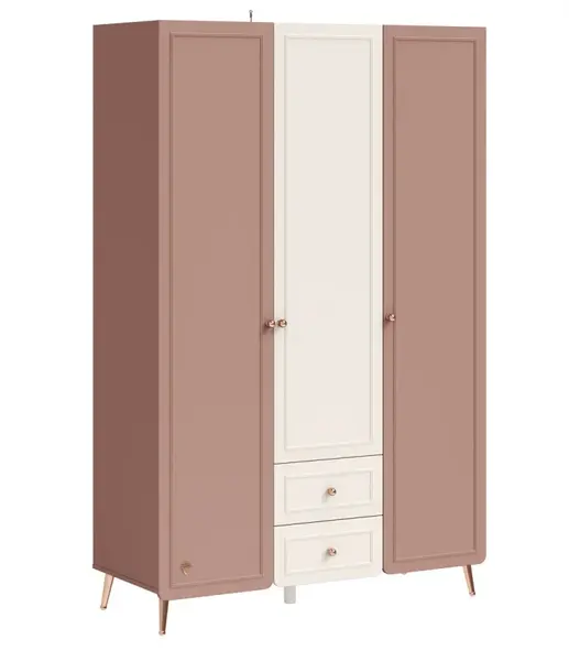 Třídveřová šatní skříň beauty - béžová, růžová