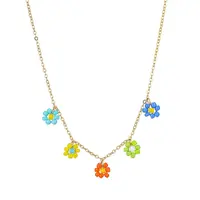 Glass Seed Bead Flower Bib Pendant Necklaces
