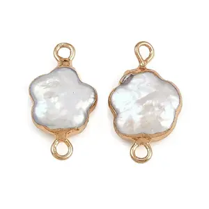 Natural Keshi Pearl Flower Connector Charms