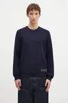 Vlněný svetr A.P.C. Pull Edward pánský, tmavomodrá barva, WVBDJ.H23059