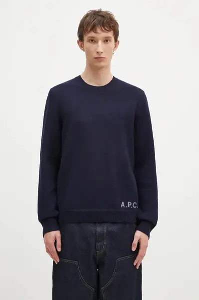 Vlněný svetr A.P.C. Pull Edward pánský, tmavomodrá barva, WVBDJ.H23059