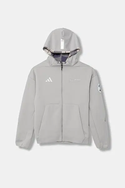 Dětská mikina adidas Performance MERCEDES šedá barva, s kapucí, s potiskem, JW8513