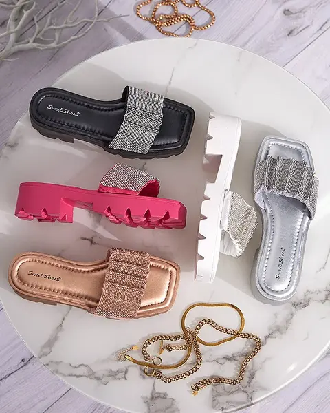 Resti Gold women's slippers with cubic zirconia Emkoy - Footwear