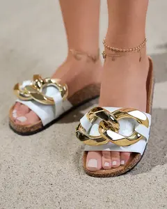 Resti Women's white slippers with decoration at Fixci- Footwear