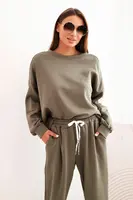 Kesi Włoski Komplet dámský máslový s volnou mikinou a kalhotami s nápisem LOVE khaki