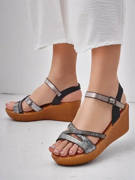 Resti Women's wedge sandals with rhinestones and glitter Eclat