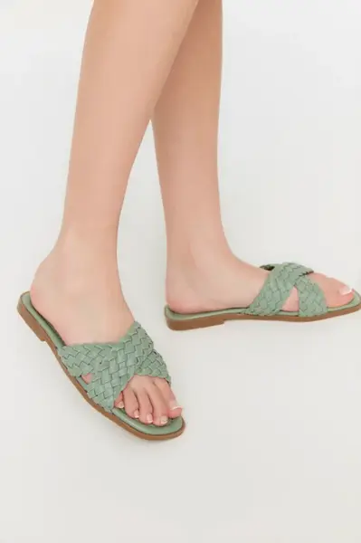 Trendyol Green Cross-Band Knitted Pattern Women's Slippers