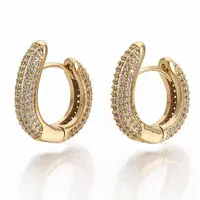 Brass Micro Pave Clear Cubic Zirconia Hoop Earrings