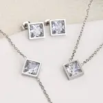 Rhombus 304 Stainless Steel Pave Clear Cubic Zirconia Link Bracelets & Stud Earrings & Pendant Necklaces